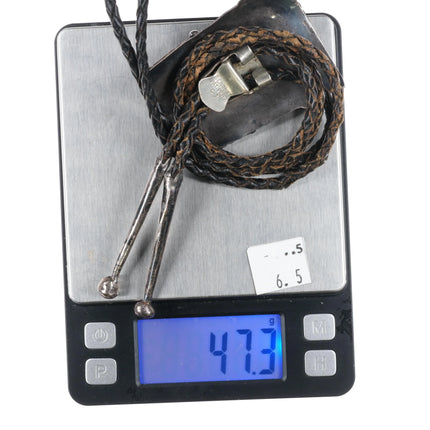 c1960 c-31 Vintage sterling silver thunderbird bolo tie with turquoise - Estate Fresh Austin