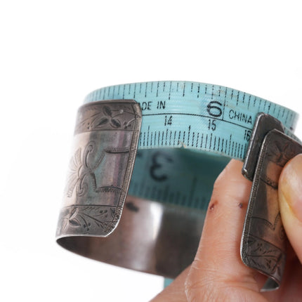 6.25" c1890 Antique Victorian sterling silver medallion engraved cuff bracelet - Estate Fresh Austin