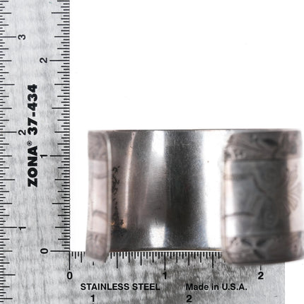 6.25" c1890 Antique Victorian sterling silver medallion engraved cuff bracelet - Estate Fresh Austin