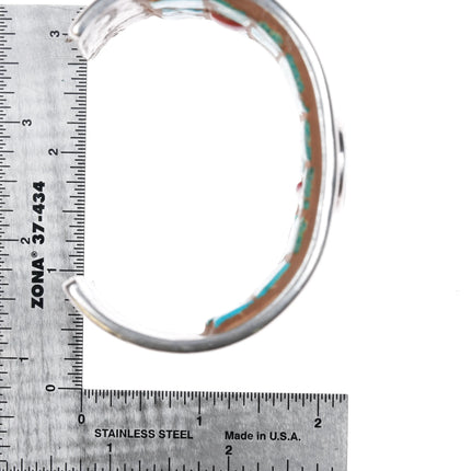 7.25" Navajo sterling silver cuff bracelet turquoise interior cobblestone inlay - Estate Fresh Austin