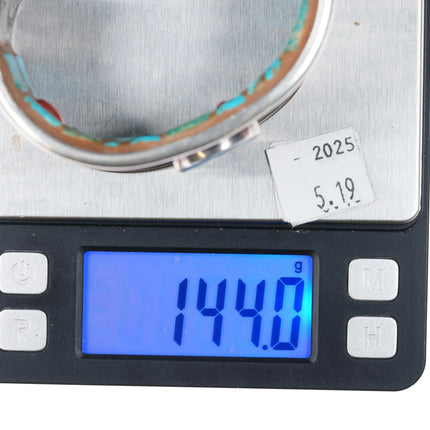 7.25" Navajo sterling silver cuff bracelet turquoise interior cobblestone inlay - Estate Fresh Austin