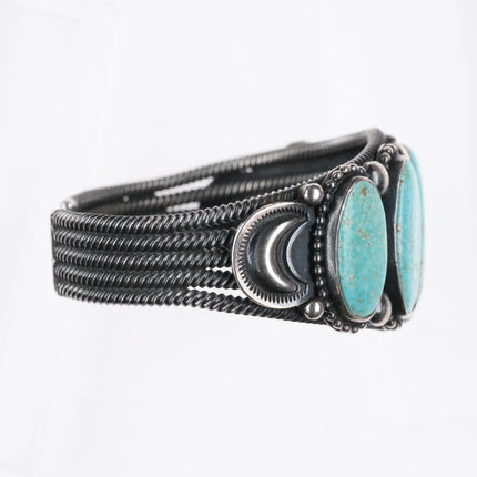 6.35" Ernest Begay Navajo Lone Mountain turquoise sterling silver cuff bracelet - Estate Fresh Austin