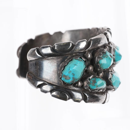 6.5" Wayne Cheama Zuni sterling carved turquoise cluster cuff bracelet - Estate Fresh Austin