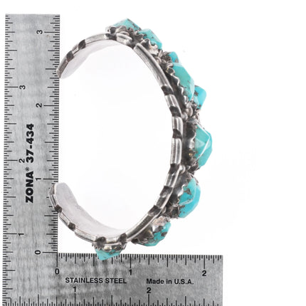 6.5" Wayne Cheama Zuni sterling carved turquoise cluster cuff bracelet - Estate Fresh Austin