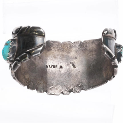 6.5" Wayne Cheama Zuni sterling carved turquoise cluster cuff bracelet - Estate Fresh Austin