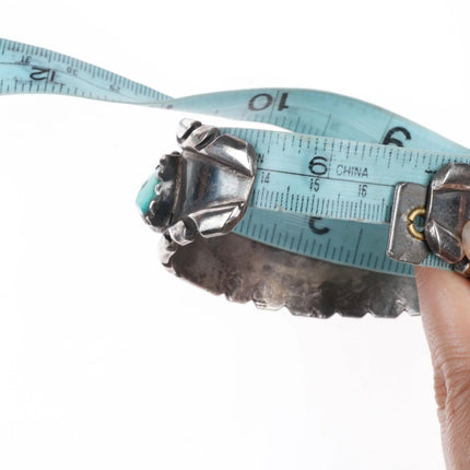 6.5" Wayne Cheama Zuni sterling carved turquoise cluster cuff bracelet - Estate Fresh Austin