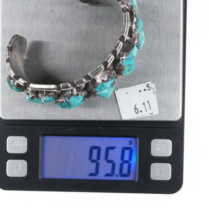 6.5" Wayne Cheama Zuni sterling carved turquoise cluster cuff bracelet - Estate Fresh Austin