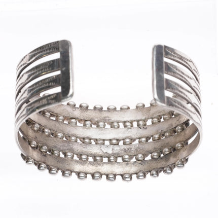 6.1" c1950's Zuni 4 Row Snake Eye Turquoise row cuff bracelet sterling silver - Estate Fresh Austin