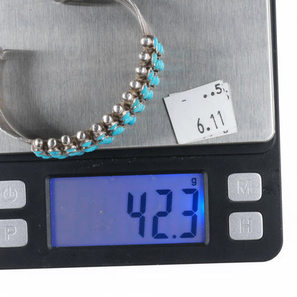 6.1" c1950's Zuni 4 Row Snake Eye Turquoise row cuff bracelet sterling silver - Estate Fresh Austin