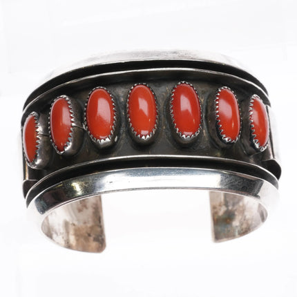 6.5" 60's-70's Navajo Sterling silver Mediterranean coral row cuff bracelet - Estate Fresh Austin