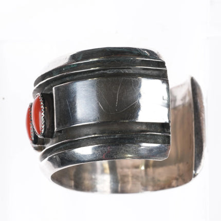 6.5" 60's-70's Navajo Sterling silver Mediterranean coral row cuff bracelet - Estate Fresh Austin