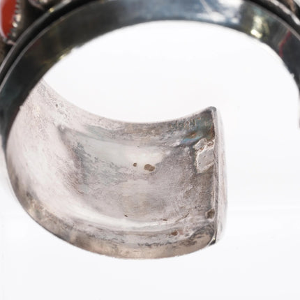6.5" 60's-70's Navajo Sterling silver Mediterranean coral row cuff bracelet - Estate Fresh Austin