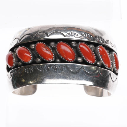 6.35" H Smith Navajo Mediterranean Coral Shadowbox cuff bracelet sterling silver - Estate Fresh Austin