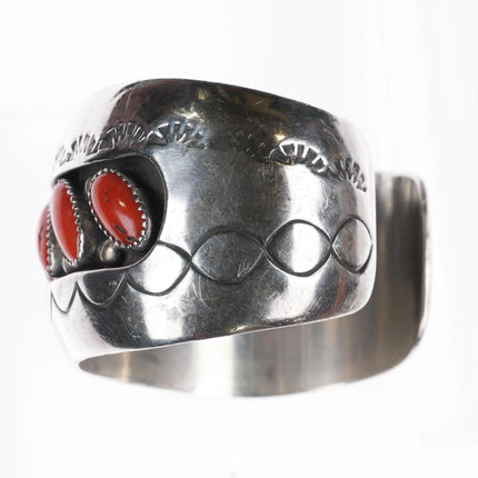 6.35" H Smith Navajo Mediterranean Coral Shadowbox cuff bracelet sterling silver - Estate Fresh Austin