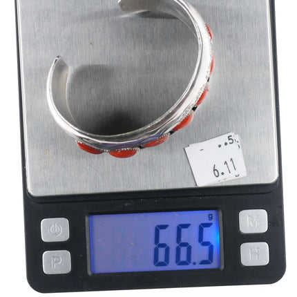 6.35" H Smith Navajo Mediterranean Coral Shadowbox cuff bracelet sterling silver - Estate Fresh Austin