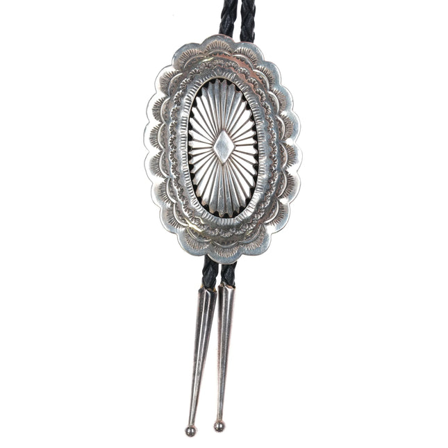 c1980 Vintage Albert Yazzie Navajo sterling silver concho style bolo tie - Estate Fresh Austin