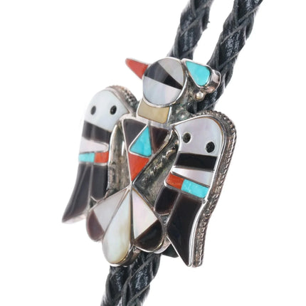 c1980 Vintage B&C Shack Zuni sterling silver thunderbird inlay bolo tie - Estate Fresh Austin