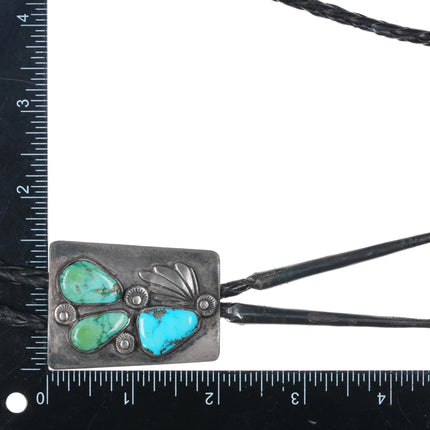 c1960 c-31 Zuni Dan Simplicio sterling silver 3 stone turquoise bolo tie - Estate Fresh Austin
