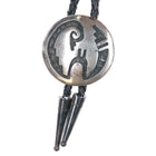 c1970 Navajo or Hopi Overlay bolo tie round sterling silver - Estate Fresh Austin