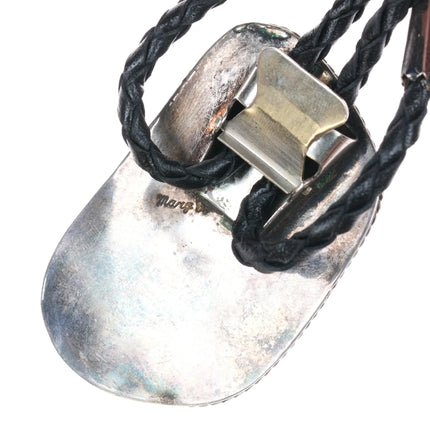 c1970 Navajo Large Broken Arrow Variscite bolo tie sterling silver Marg V - Estate Fresh Austin