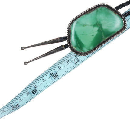 c1970 Navajo Large Broken Arrow Variscite bolo tie sterling silver Marg V - Estate Fresh Austin