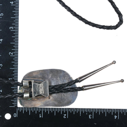 c1970 Navajo Large Broken Arrow Variscite bolo tie sterling silver Marg V - Estate Fresh Austin