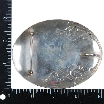 Clinton Finley Hand Engraved Big sterling silver belt buckle Wilford Chee Navajo - Estate Fresh Austin