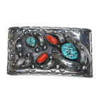 Large 1970's TK Emerson Navajo sterling silver, turquoise, red coral belt buckle - Estate Fresh Austin