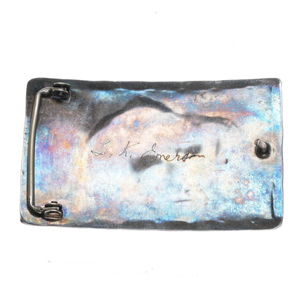 Large 1970's TK Emerson Navajo sterling silver, turquoise, red coral belt buckle - Estate Fresh Austin