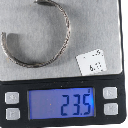 6.1" Nezzie Navajo sterling silver chip inlay cuff bracelet hand stamped edges - Estate Fresh Austin