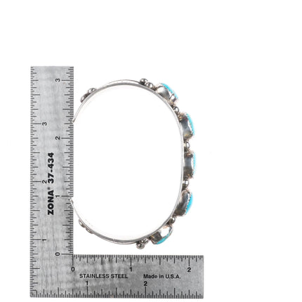 7" Wilbert Meyers Navajo Sterling silver turquoise row cuff bracelet feather - Estate Fresh Austin