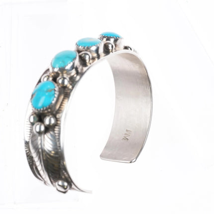 7" Wilbert Meyers Navajo Sterling silver turquoise row cuff bracelet feather - Estate Fresh Austin