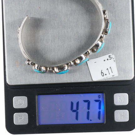 7" Wilbert Meyers Navajo Sterling silver turquoise row cuff bracelet feather - Estate Fresh Austin