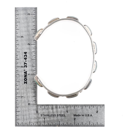 6.5" Retro Mexican sterling silver malachite row cuff bracelet southwestern - Estate Fresh Austin