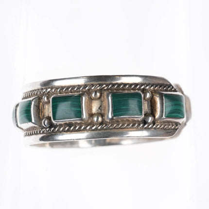 6.5" Retro Mexican sterling silver malachite row cuff bracelet southwestern - Estate Fresh Austin