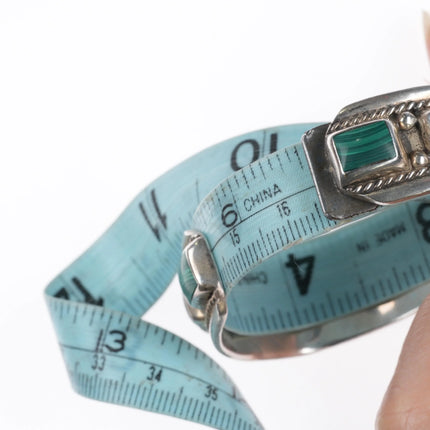 6.5" Retro Mexican sterling silver malachite row cuff bracelet southwestern - Estate Fresh Austin