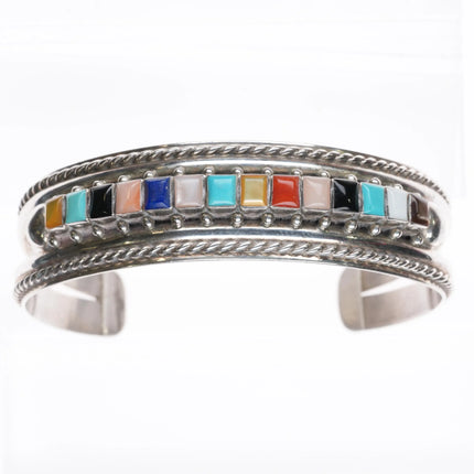 7" Ernest & Vivnita Bewanika Zuni Multi-stone row sterling silver cuff bracelet - Estate Fresh Austin