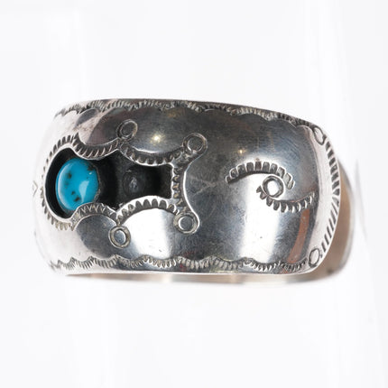 6.1" 1970's Navajo sterling silver turquoise shadowbox 3 stone cuff bracelet - Estate Fresh Austin