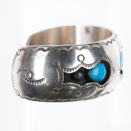 6.1" 1970's Navajo sterling silver turquoise shadowbox 3 stone cuff bracelet - Estate Fresh Austin