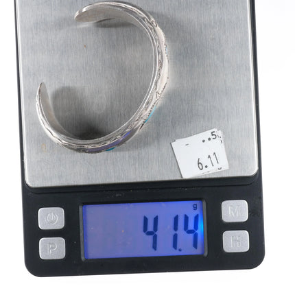 6.1" 1970's Navajo sterling silver turquoise shadowbox 3 stone cuff bracelet - Estate Fresh Austin