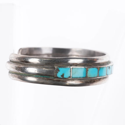 6.6" 1940's-50's Zuni channel inlay row cuff bracelet 3 band sterling silver - Estate Fresh Austin
