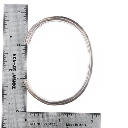 6.6" 1940's-50's Zuni channel inlay row cuff bracelet 3 band sterling silver - Estate Fresh Austin