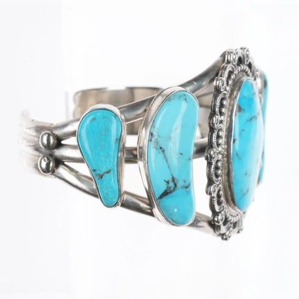 6.2" Running Bear Shop Kingman turquoise sterling silver cuff bracelet 5 stone - Estate Fresh Austin