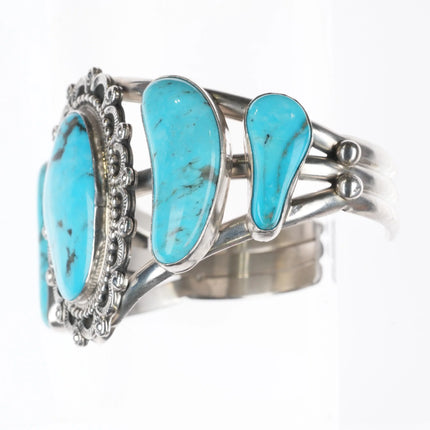 6.2" Running Bear Shop Kingman turquoise sterling silver cuff bracelet 5 stone - Estate Fresh Austin