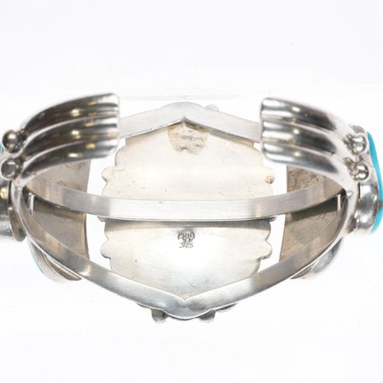 6.2" Running Bear Shop Kingman turquoise sterling silver cuff bracelet 5 stone - Estate Fresh Austin