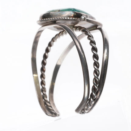 6" 1970's Navajo sterling silver turquoise twisted split shank cuff bracelet - Estate Fresh Austin
