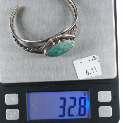 6" 1970's Navajo sterling silver turquoise twisted split shank cuff bracelet - Estate Fresh Austin