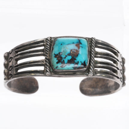 6" 1930's Pilot Mountain Turquoise Navajo ingot silver cuff bracelet arrow stamp - Estate Fresh Austin