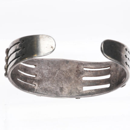 6" 1930's Pilot Mountain Turquoise Navajo ingot silver cuff bracelet arrow stamp - Estate Fresh Austin