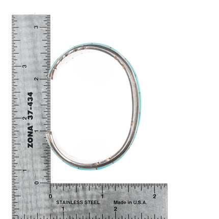 5.85" Michael Kirk Isleta Pueblo Turquoise feather cuff bracelet sterling silver - Estate Fresh Austin